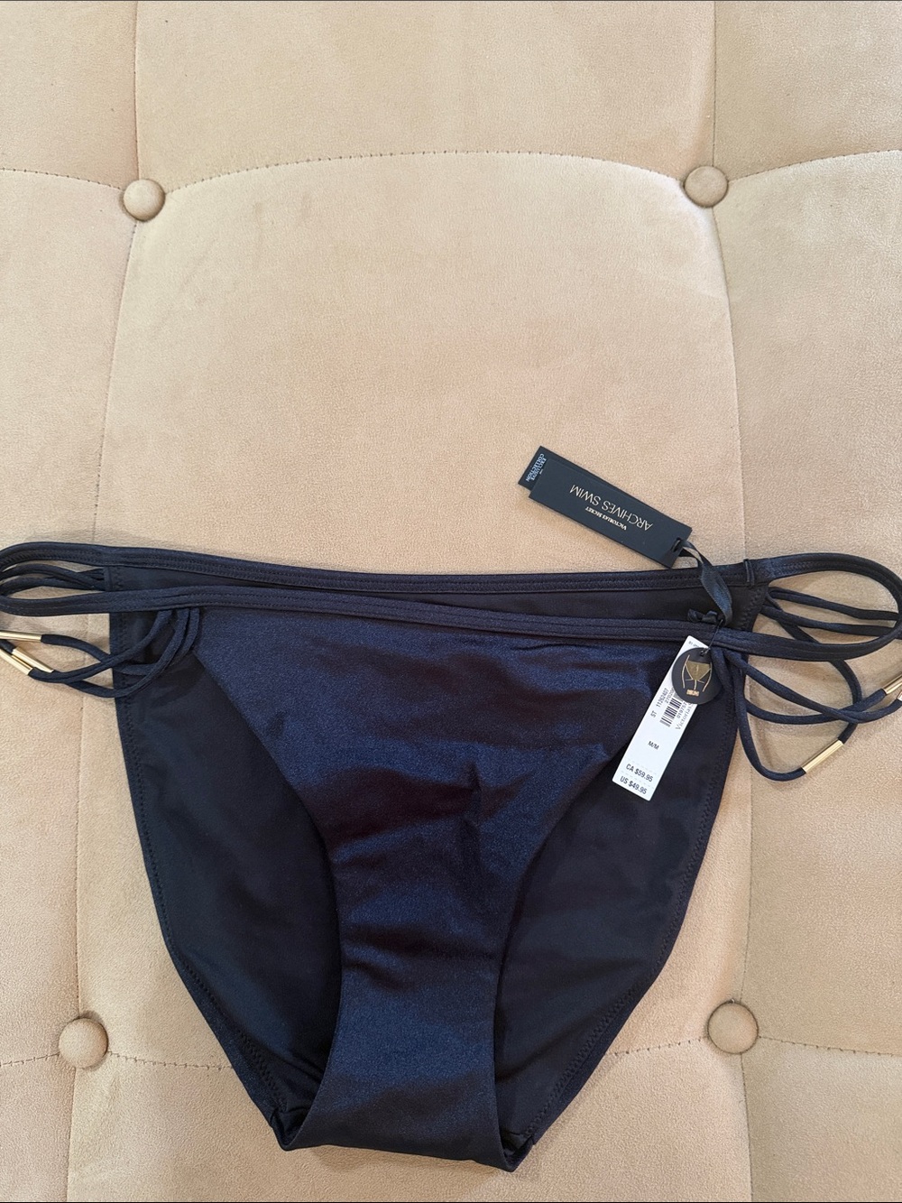 Victoria’s Secret Archives Swim Black Strappy Bikini Bottom M NWT